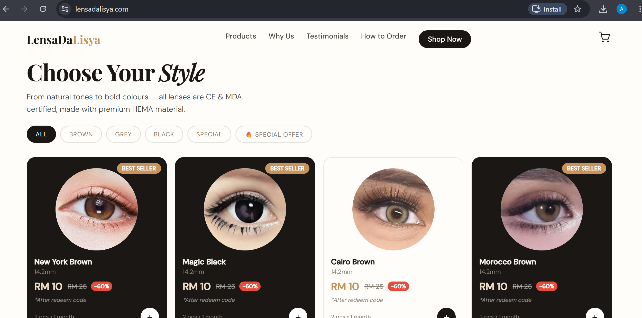 LensaDaLisya e-commerce website